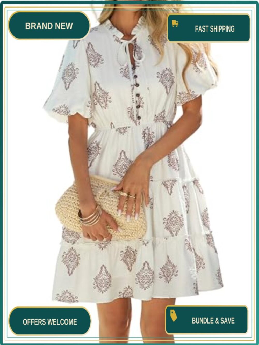Women's Floral Tiered Ruffle Boho Swing Mini Dress Short Sleeve V-Neck A-Line